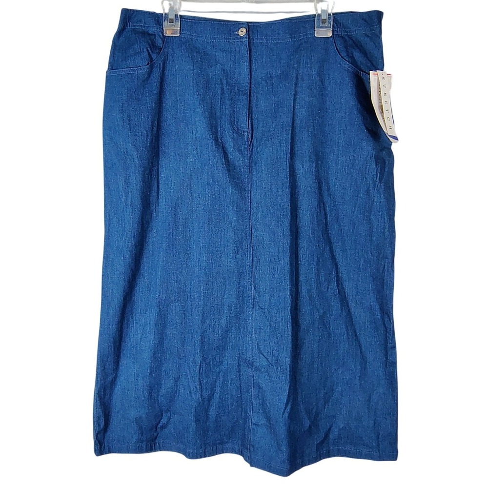 Alfred Dunner Monte Carlo Indigo Stretch Denim Midi Skirt Size 16
